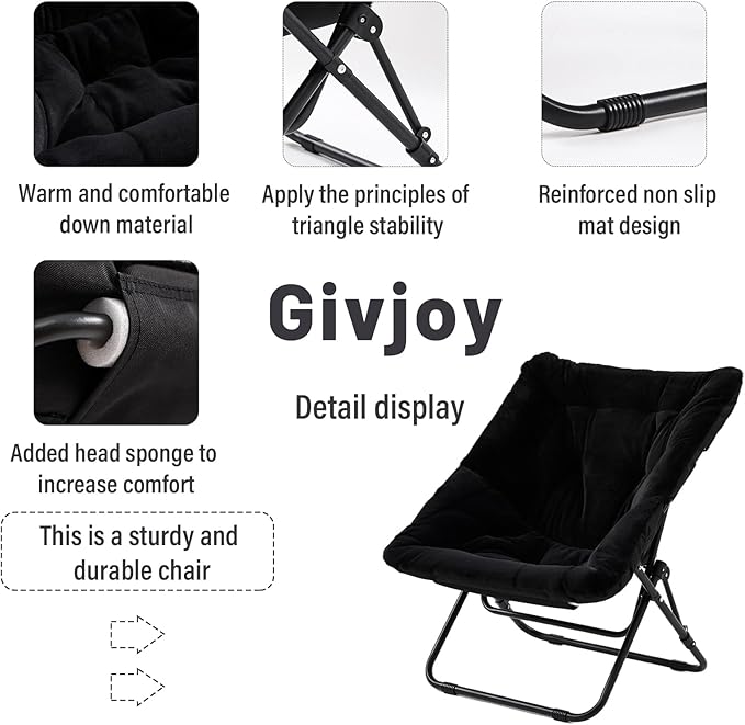 Givjoy Comfy Folded Chair, Soft Faux Fur Oversized Folding Chair, Flexible Lounge Lazy Chair for Kids Girls Teens Adults, Moon Chair for Dorm Rooms, Bedroom, Living Room