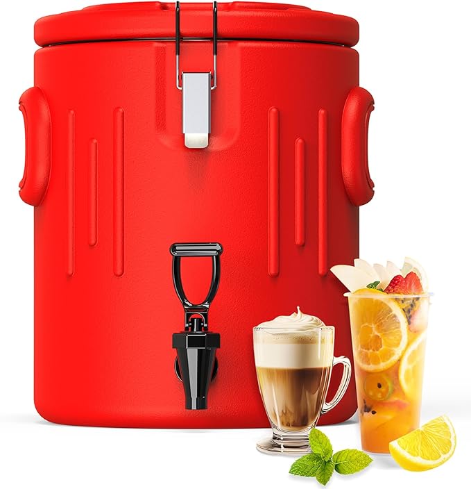 Insulated Beverage Dispenser 3.5 Gallon, Hot Drink Dispenser with 304 Stainless Steel Interior & Spout, Hot Water Dispense...