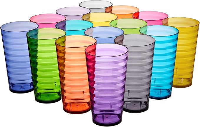 US Acrylic Splash [Set of 16] 18 ounce Plastic Stackable Water Tumblers in Jewel Tone Colors Value Set of Drinking Cups, R...