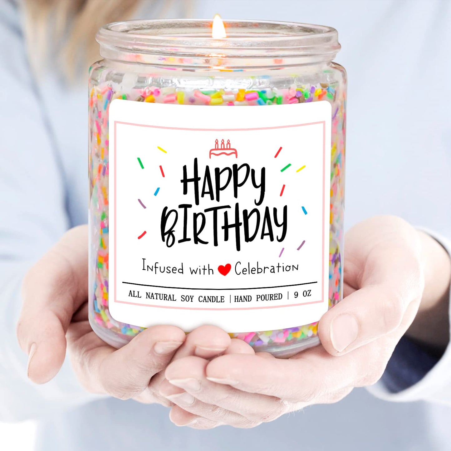 Homsolver Happy Birthday Gifts for Women Unique, Vanilla Cream Scent with Sprinkles Candy Birthday Candles for Her, 18th/20st/30th Birthday Handmade Aromatherapy Candle Decor