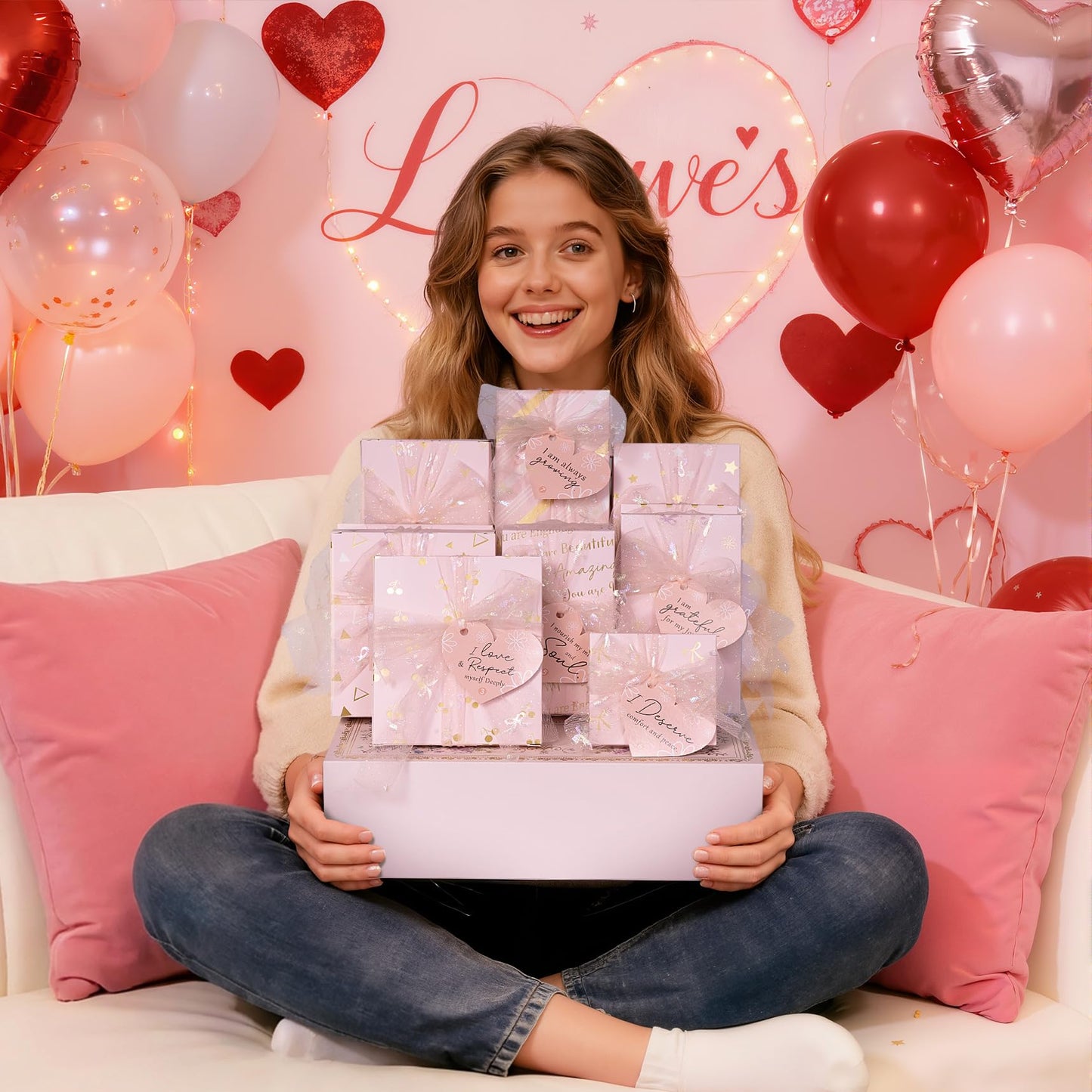 Teen Girl Gifts Trendy Stuff, 10 Positive Affirmation Cards & Empowering Challenges to Unlock 10 Wrapped Makeup Gift Set Motivational Birthday Valentines Day Gift Basket for Tween & Teenage Girls