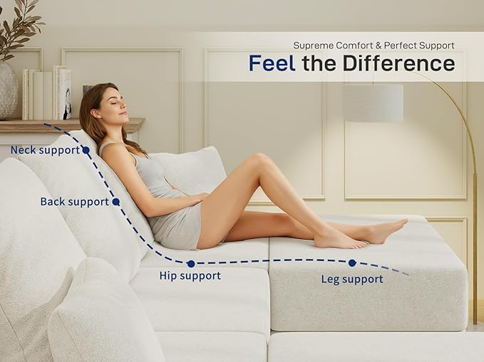 Cloud Modular Sectional Sofa, Comfy Boneless Couch for Living Room, Modern L-Shaped Couch with Reversible Chaise, Customizable Sleeper Sofa with Non Slip, No Assembly & Deep Seat, Beige