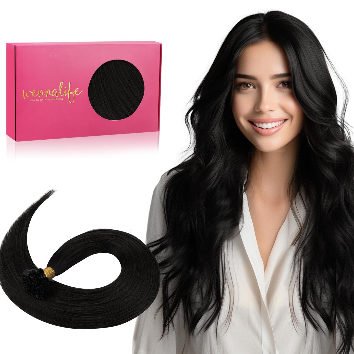 WENNALIFE U Tip Hair Extensions 18 Inch Jet Black Remy Hair, 50g 50s Human Hair Extensions Real Human Invisible Straight K Tip K