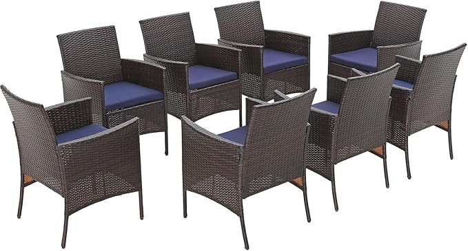 Sophia & William Wicker Patio Chairs Set of 8, 8 Pcs All-Weather Rattan Outdoor Dining Chairs with Seat Cushions