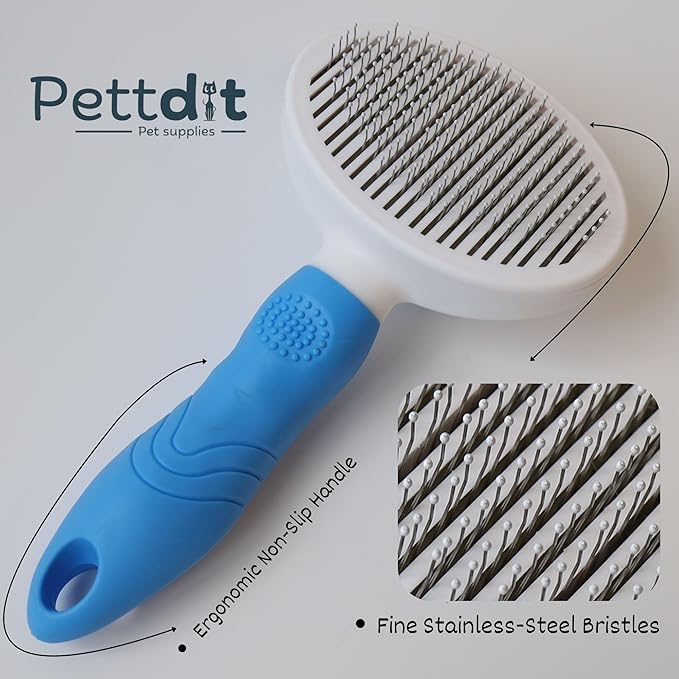 Pettdit Pet Hair Remover & Detailer Bundle – Reusable Lint Roller + Grooming Brush for Cats & Dogs – Removes Fur from Furniture, Carpet, Clothes & Bedding