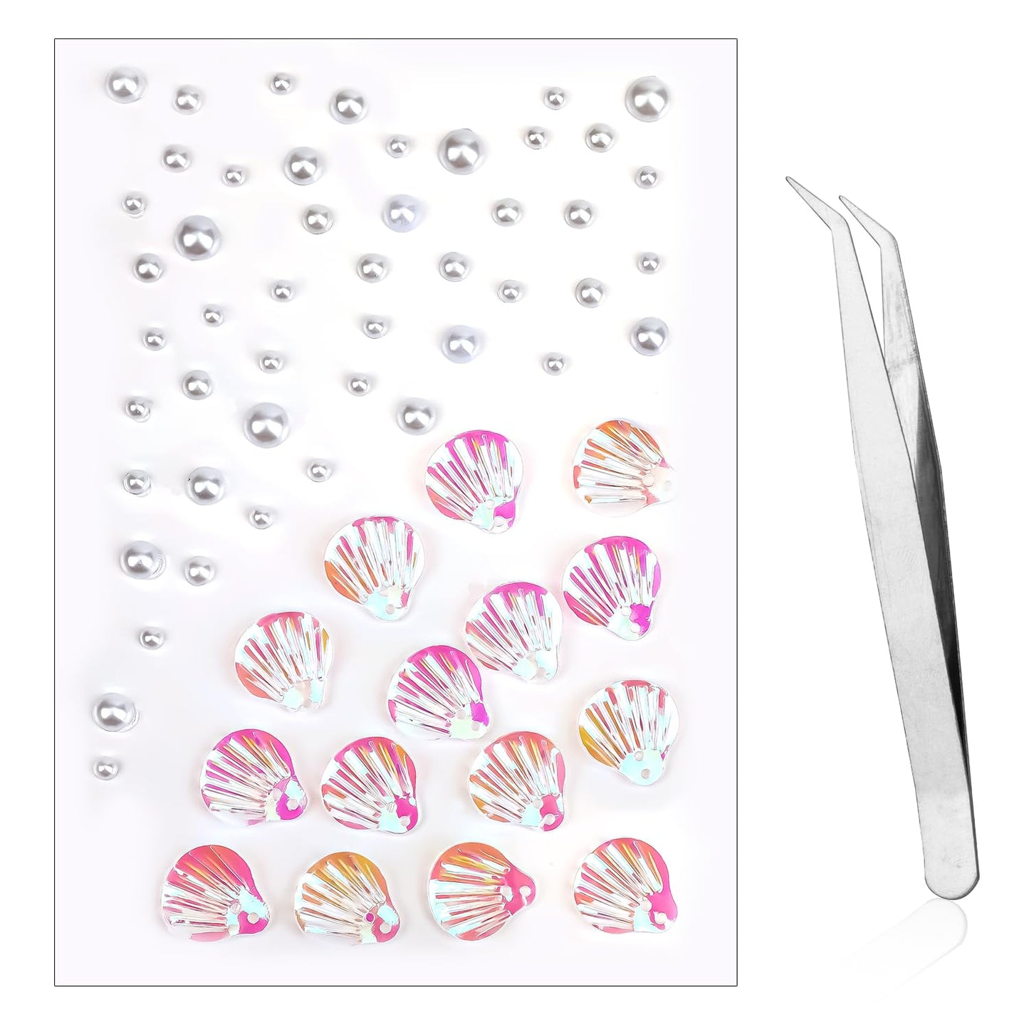 3/4/5/6 mm 61pcs Face Gems Stickers, with Pearl Round Diamond Jewels Diamonds Gemstones Stickers Festival Pink Shells Makeup Fac