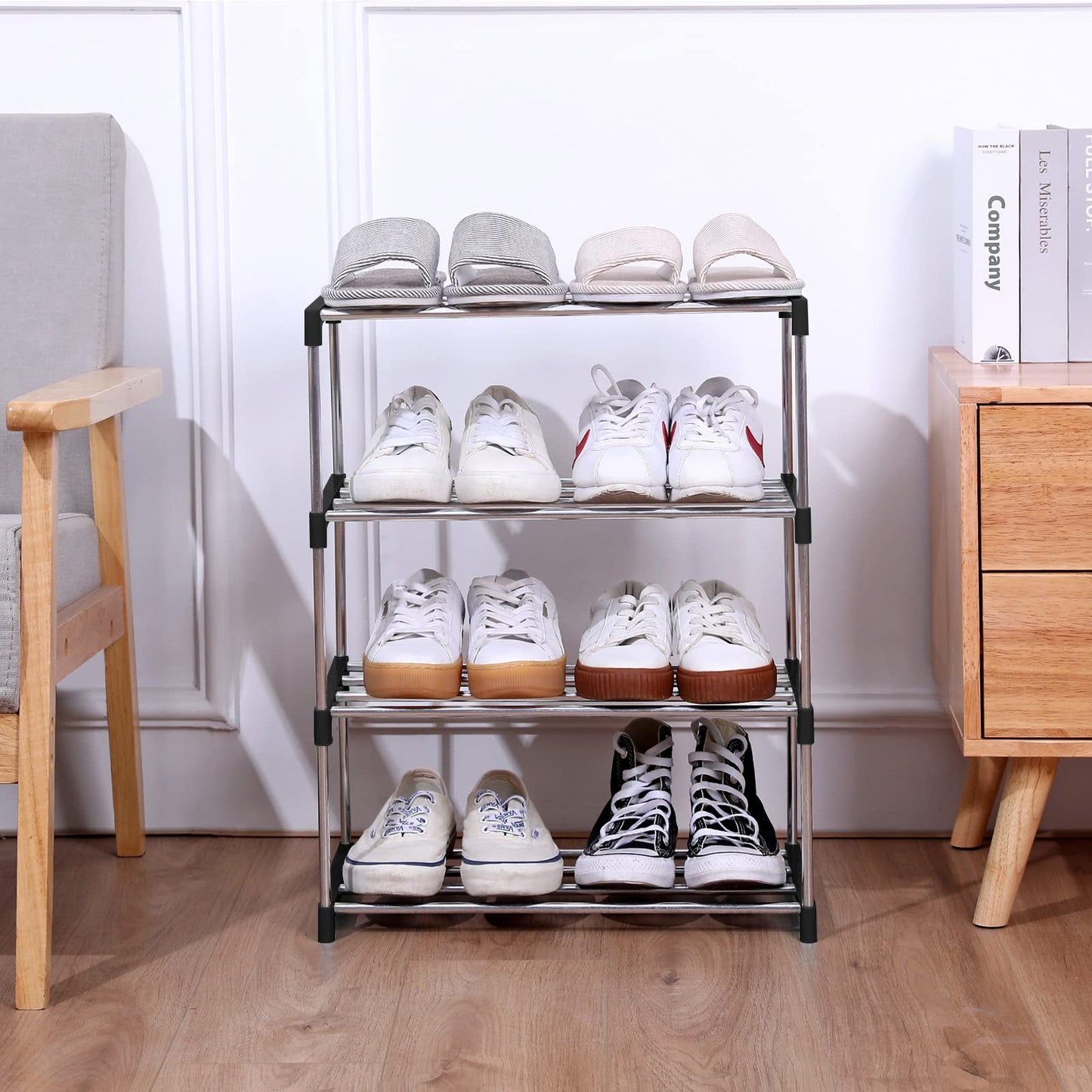 Jucaifu Stackable Small Shoe Rack, Entryway, Hallway and Closet Space Saving Storage and Organization (3-Tier, Black)
