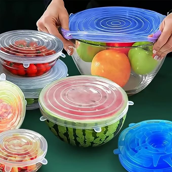 Silicone Covers for Food Storage, 12 Pack Reusable Stretch Lids for Bowls and Containers, Airtight Leakproof Silicone Food Covers, Flexible Fresh-Keeping Wrap for Kitchen Fridge