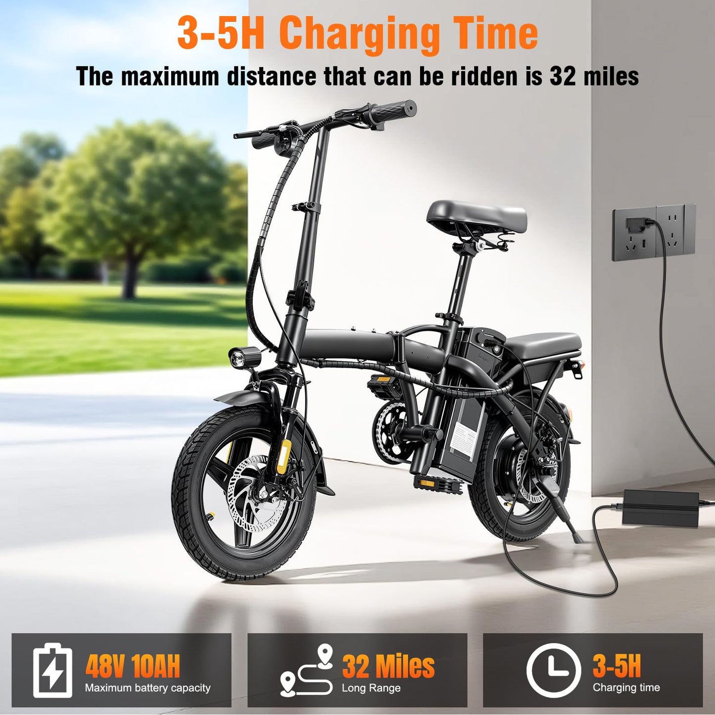 Furider Foldable Electric Bike for Adults & Teens, 560W Brushless Motor 24MPH Ebikes, 32 Mile Range 48V 10Ah Battery, 3-Level Pedal Assist, 14" Tires Mini Folding Electric Bicycle, UL 2849 Certified