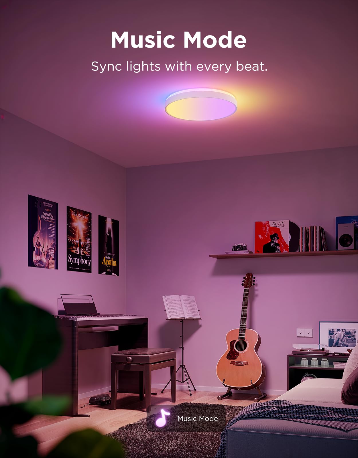 Govee Smart Ceiling Light 4300LM, RGBIC LED Ceiling Light Fixture Works with Matter, Flush Mount Light Fixture, DIY Colors, 2700K-6500K Ceiling Lights for Bedroom, Living Room, 15 Inch, 1 Pack
