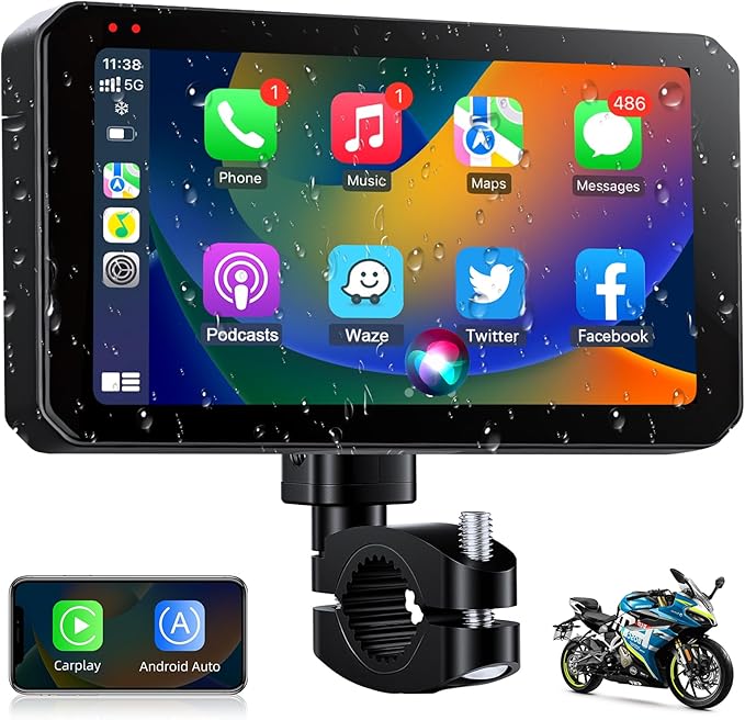 6.25" CarPlay Motorcycle IP67 Waterproof Motorcycles GPS Navigation System Moto Carplay & Android Auto Screen with Dual Bl...