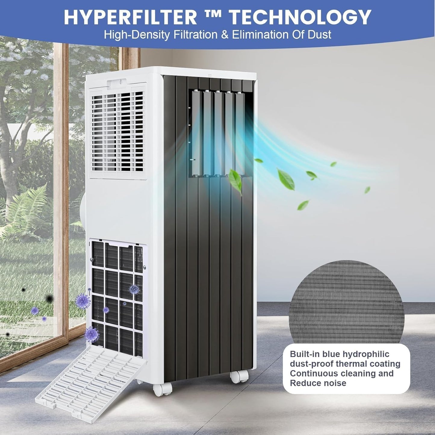 Portable Air Conditioner, 8,000 BTU Cools up to 350 Sq. Ft., LED Touch Panel, with Remote Contro, Built-in Dehumidifier, Fan, 3 in 1 Compact Indoor Quite AC Unit for Home Office Dorm RV, Black