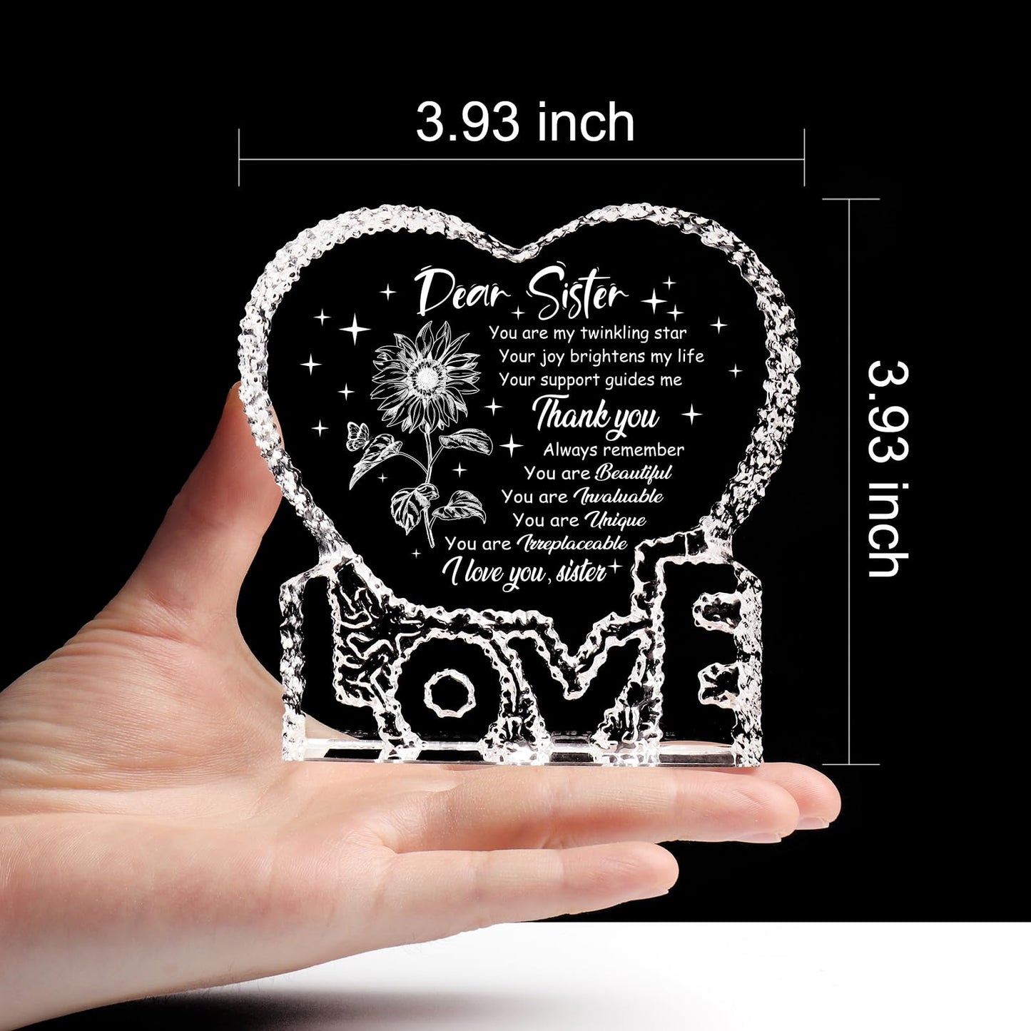 ZHSHWAT Mothers Day Birthday Gifts for Sister-Sisters Gifts from Sister，K9 Heart-Shaped Crystal Keepsake3.9 * 3.9 - Christmas Mothers Day Thanksgiving Birthday