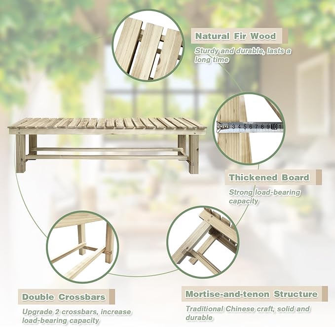 LSPYYDS Outdoor Garden Bench, 3-Person Wood Patio Bench Weatherproof Outdoor Backless Bench, Anti-Corrosion and Anti-Rust Garden Benches for Garden Lawn Porch Park Backyard (Natural,47.25''/120cm)