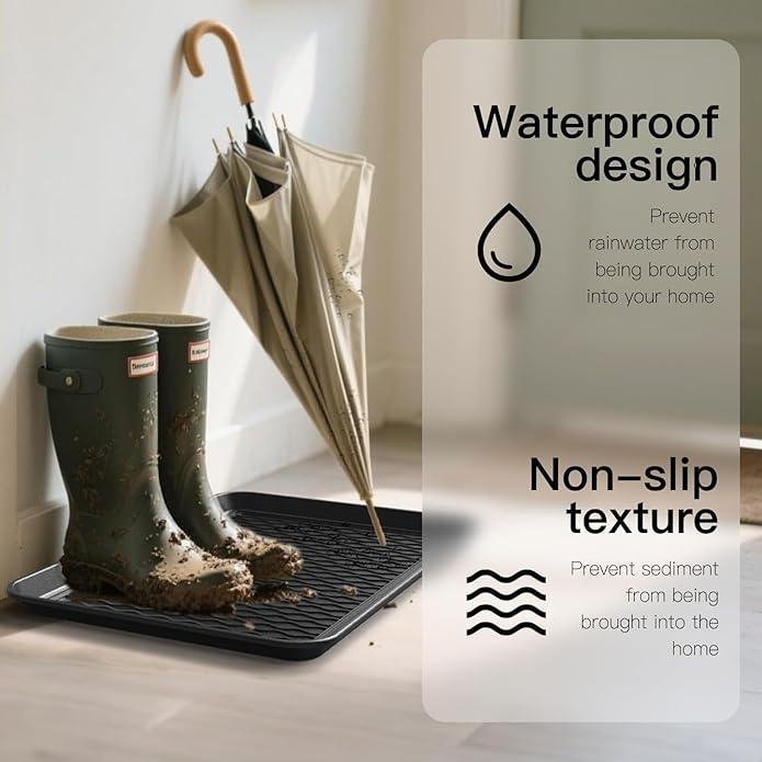 Boot Trays for Entryway, Multifunctional Shoe Mat with Cleaning Brush, Boot Tray for Shoes Plants Pots Pet Bowls