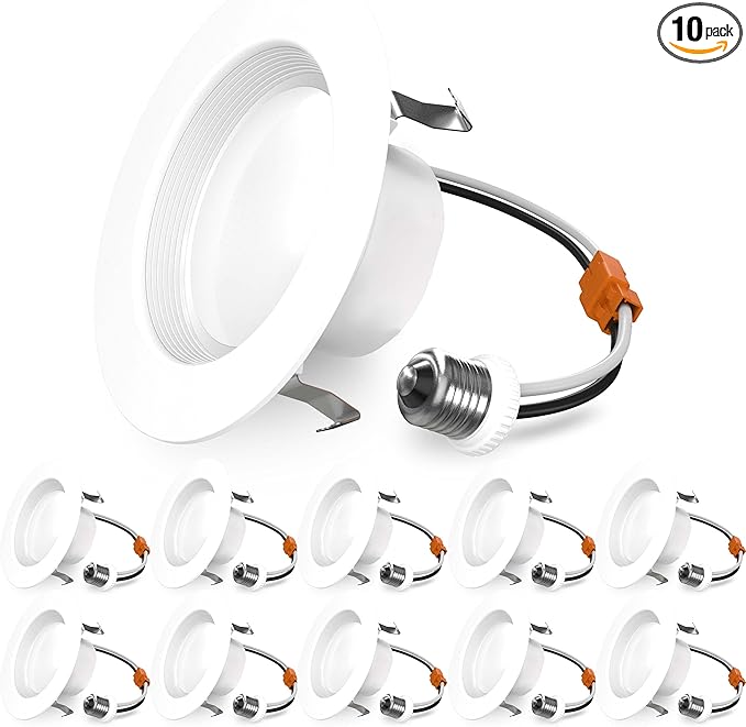Sunco 10 Pack Retrofit LED Recessed Lighting 4 Inch, 3000K Warm White, Dimmable Can Lights, Baffle Trim, 11W=60W, 660 LM, ...