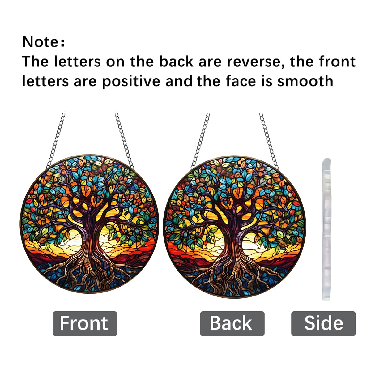 Tree of Life Stained Window Hangings with Chain – Acrylic Tree Ornament for Garden, Patio and Indoor Decor, Housewarming Gift for Mom, Grandma