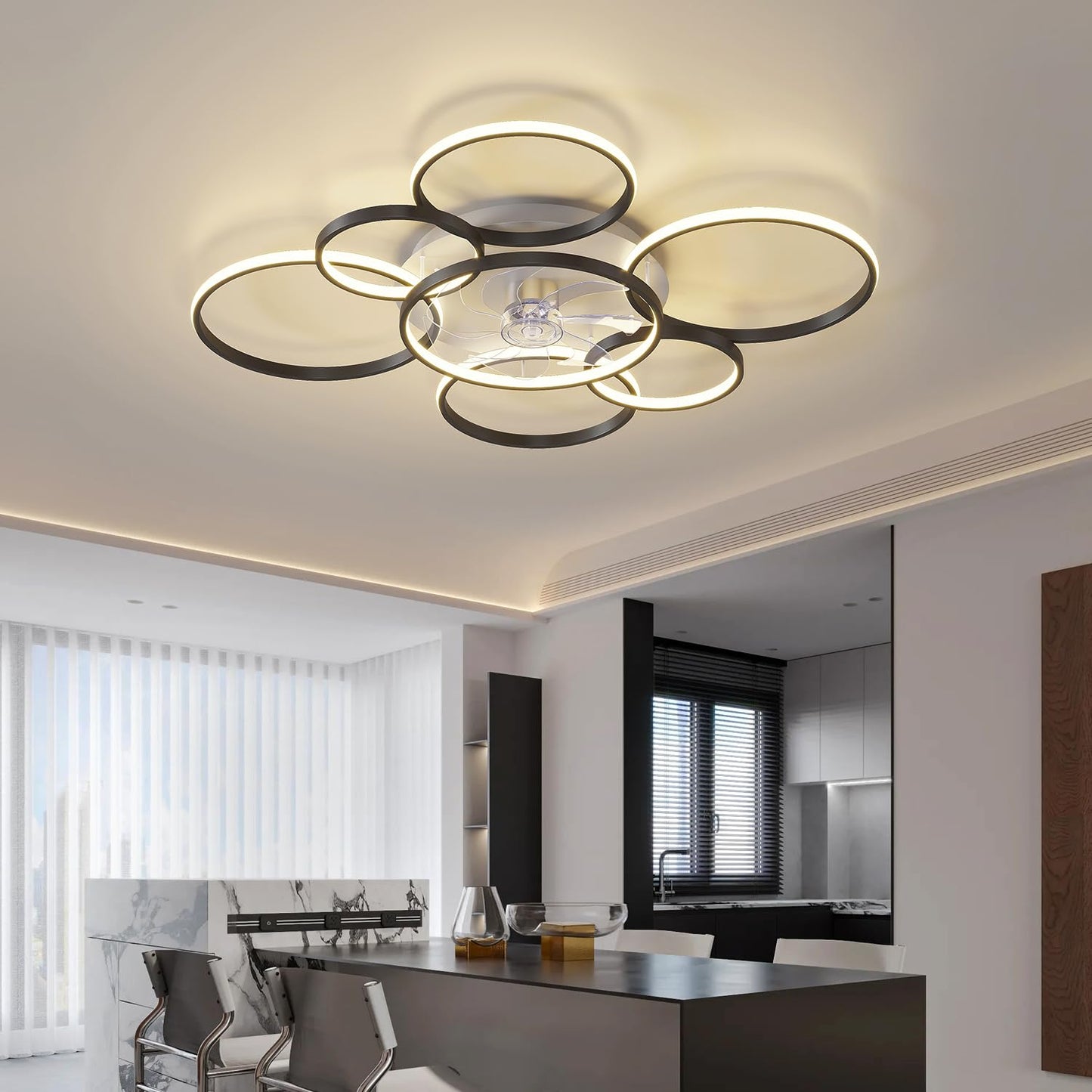 AVLRM 41" Modern Ceiling Fan with Lights, Flush Mount Ceiling Fan with Tri-Color Light 6-Speed Wind, Low Profile Ceiling Fans with Led Light and Remote Control for Living Room Bedroom Dining Room