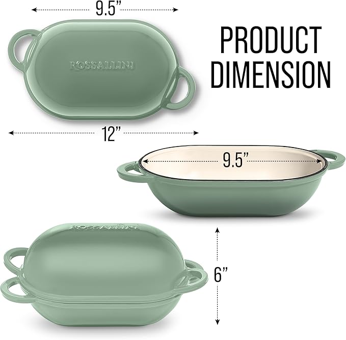 Signature Enameled Cast Iron Sourdough Bread Oven | Non-Stick with Tight Fitting Lid for Perfect Baking and Bread Making | 2QT Oval Oven With Lid [Sage Green]
