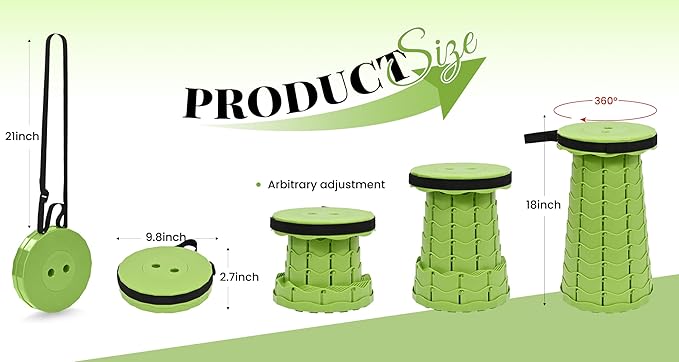 FXKS 2 Pack Upgraded Collapsible Stool with Cushion, Thickened Retractable Folding Stool Max Load Capacity 400lbs, Portable Telescoping Stools for Camping Fishing Outdoor Hiking BBQ -Green