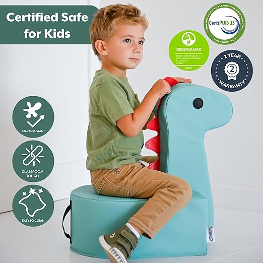 Children's Factory Spike The Dino, Aqua Foam Kids Stool, Toddler Soft Seating Chair for Daycare, Preschool and Home, Lightweight and Easy to Clean, Little Explorers Collection