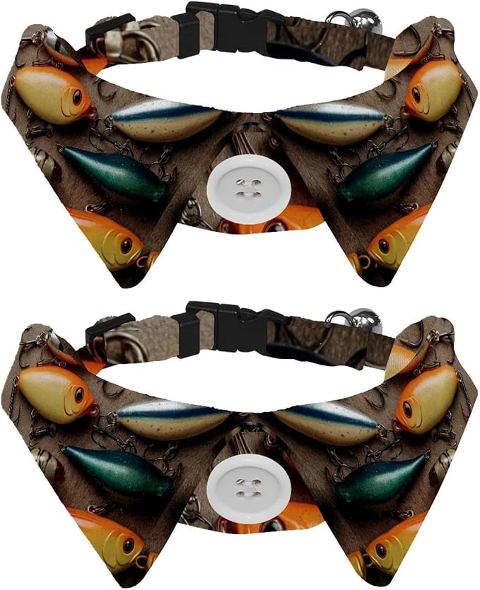 Double Pack Quick-Release Dog Bow Ties – Adjustable 11-12 Inches, Perfect for Hyperactive Pets & Outdoor Adventures (Fishi...