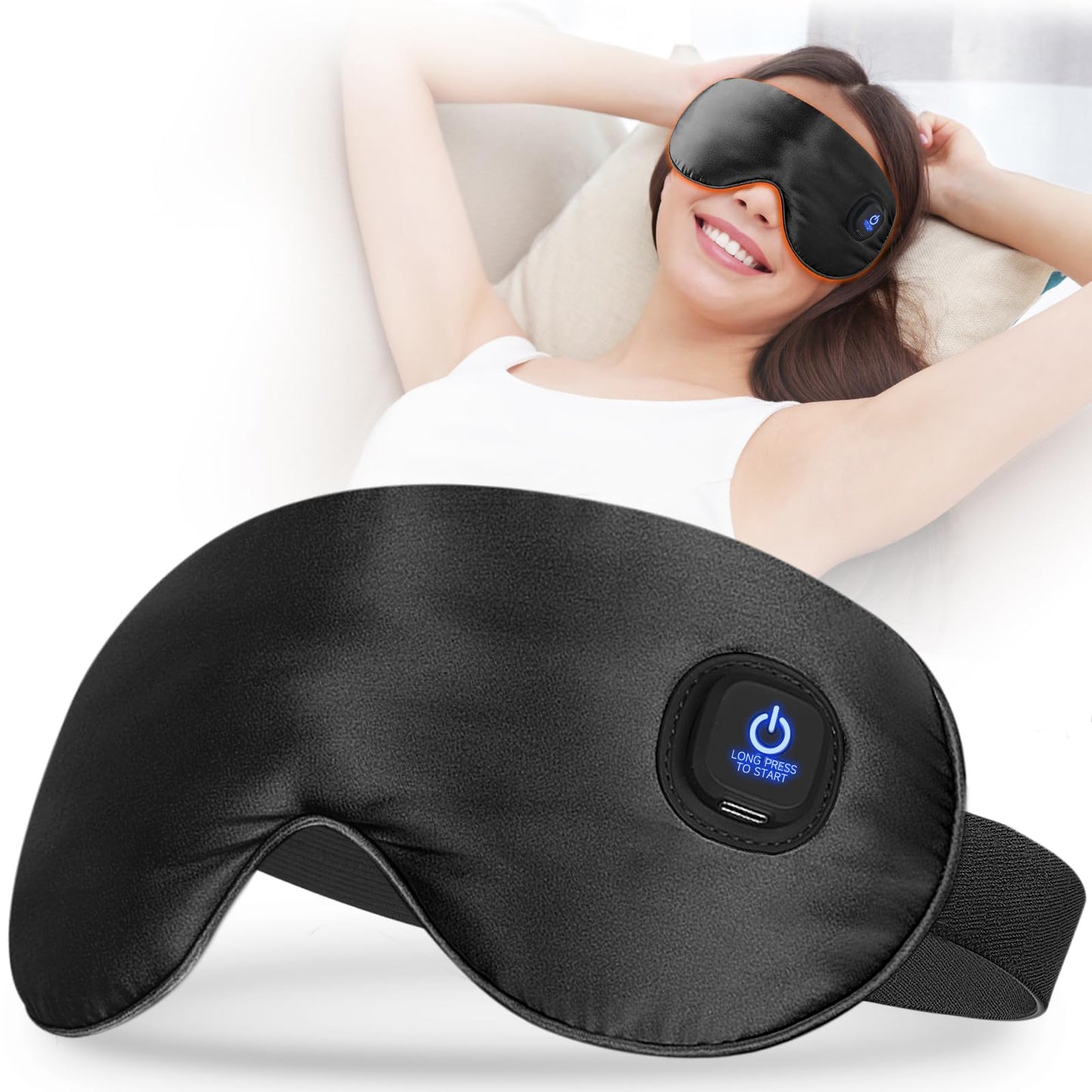 Ezona Silk Cordless Heated Eye Mask, Warm Eye Compress Mask for Dry Eyes, Washable Eye Heating Pad for Travel, Dry Eyes, Blepharitis, Sinus Migraine (Black)