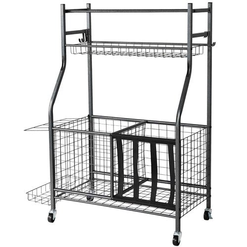 VEVOR Sports Equipment Garage Organizer Steel, Rolling Ball Storage Cart on Wheels, Basketball Rack with Baskets & Hooks, Indoor/Outdoor Sports Gear and Toys Storage Christmas Crafts Xmas Gift