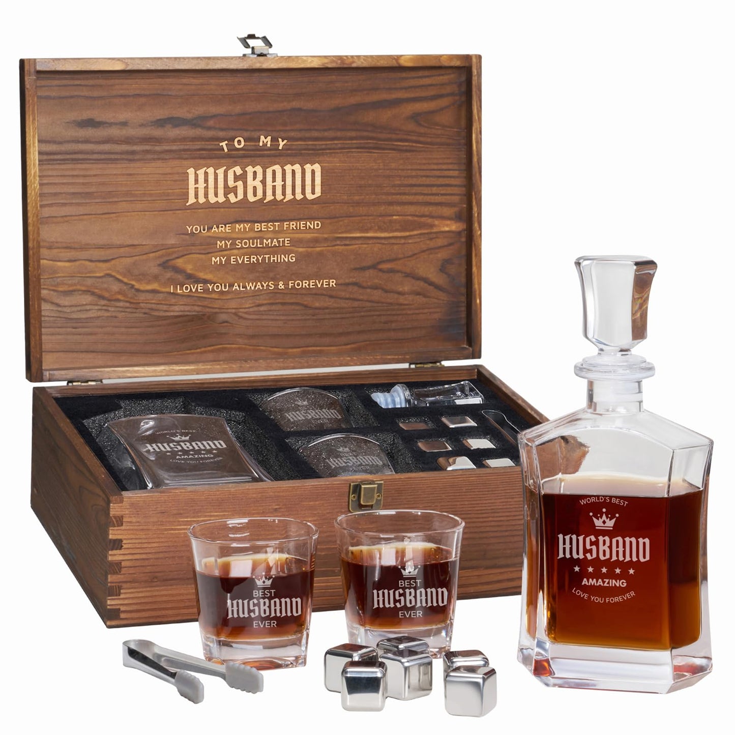 AW BRIDAL Husband Gifts Birthday Anniversary Wedding Gifts for Husband Him Men - World's Best Husband Wine Gift Set Whiskey Glasses Gift for Husband