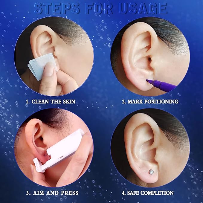 2Pcs Ear Piercing Kit Automatic and Painless Ear Nail Gun Disposable Aseptic Household Ear Piercing Gun Portable Ear Piercing Gun Group Ear Piercing Tools (3mm, Silver)