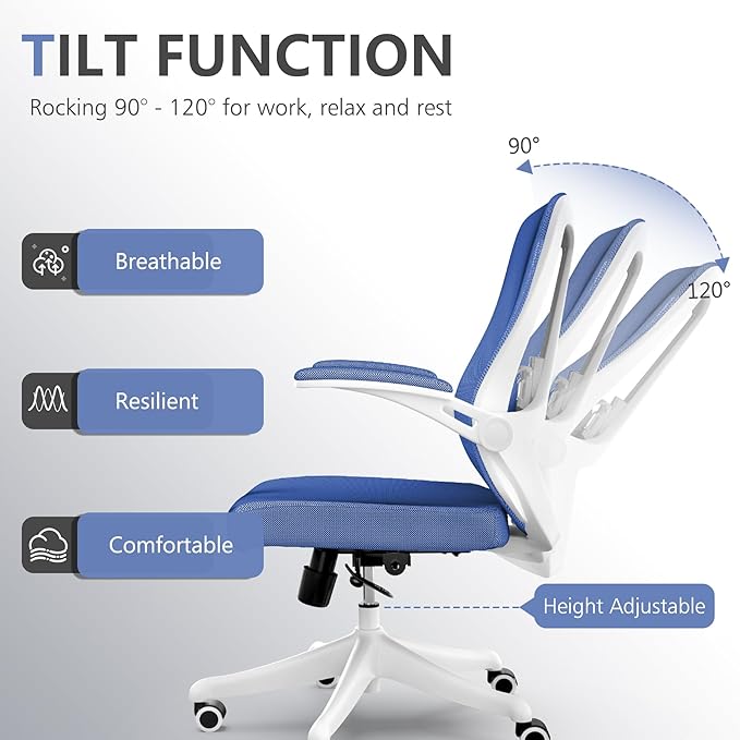 balmstar Office Chair,Ergonomic Comfy Home Desk Chair with 350LBS Capacity,High Back Gaming Chair with Wheels,Mesh Computer Chair,Lumbar Support, Adjustable Headrest,Flip-up Armrest (01Blue)