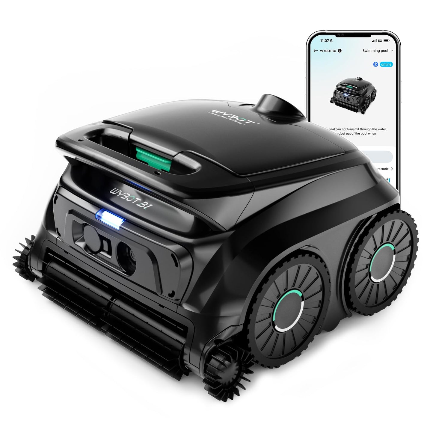 (2026 New) WYBOT B1 Robotic Pool Cleaner, Floor and Wall Cleaning, 120min Runtime Cordless Pool Vacuum for Inground & Above Ground Pools, Smart Navigation, Self-Parking, Black Green