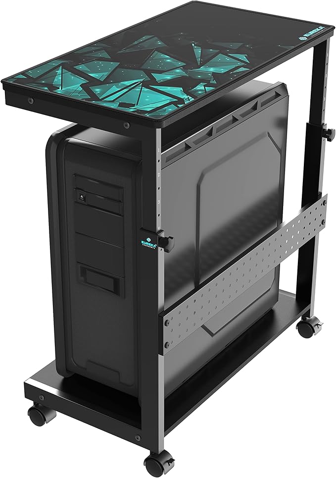 EUREKA ERGONOMIC PC Stand Computer Cart, Height Adjustable Tower Stand 2-Tier Suit for ATX Case Printer, Metal Rolling Car...