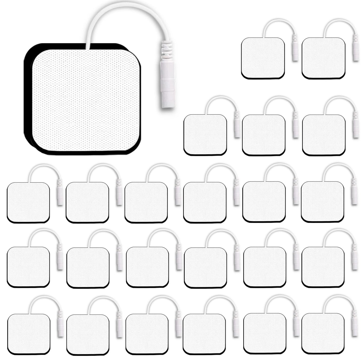 SM Electrodes 24PCS TENS Unit Replacement Pads 2X2, Latex Free Electrodes Use 2mm Pin Connector Lead Wires Compatible with AUVON TENS,TENS 7000,Etekcity,Nicwell Care Tens, TENS Machine