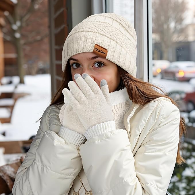 Winter Hats for Women Beanie Hat Warm Thick Knit Skull Cap Hat and Scarf Gloves Sets