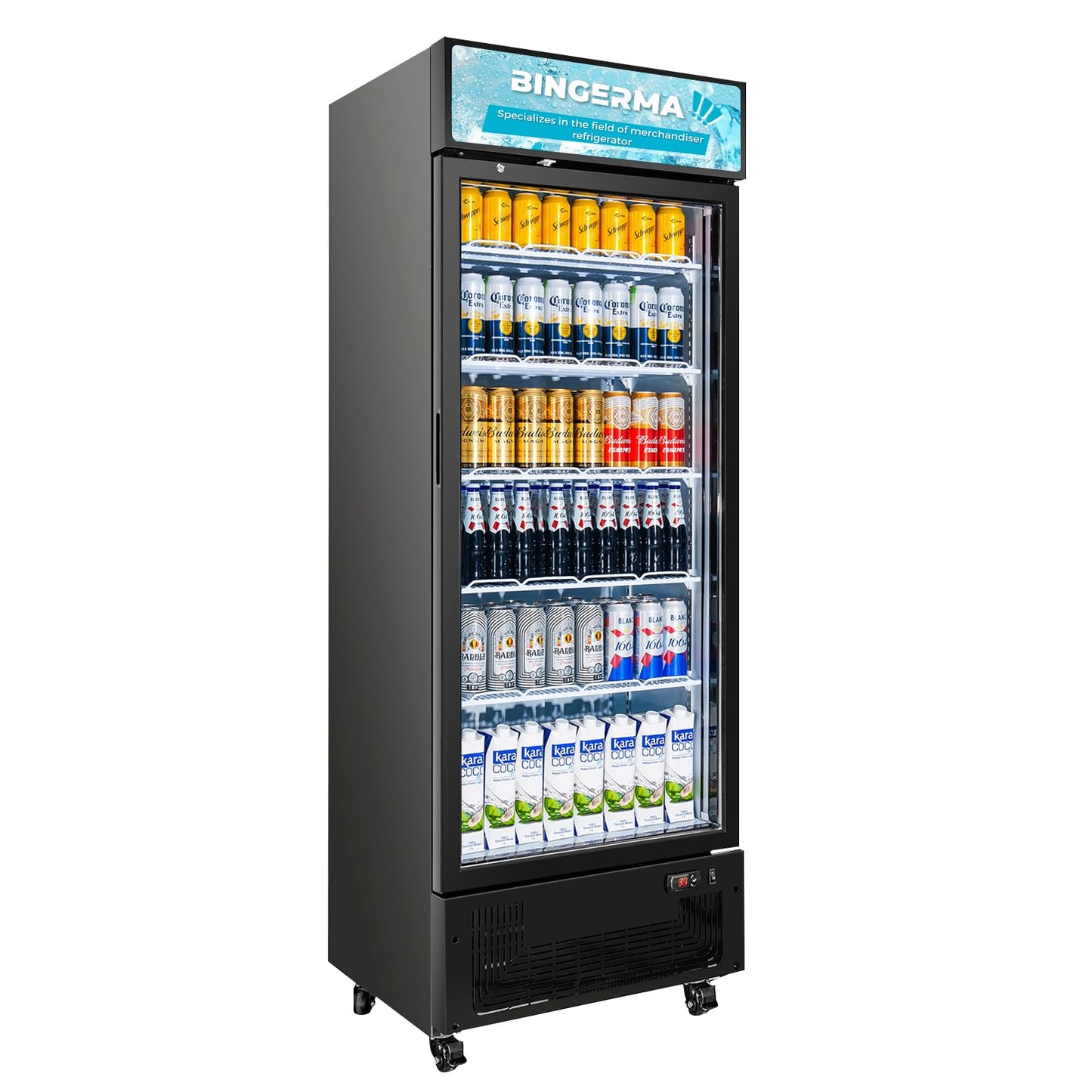 BINGERMA Commercial Beverage Refrigerator 15 Cu.ft. with Glass Door Display Merchandiser Fridge ETL Drink Cooler for Bars, Restaurants, Convenience Stores, Supermarkets and Offices