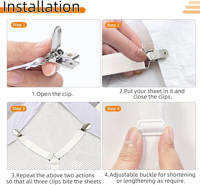 Sheet Fasteners, Adjustable Elastic Bed Sheet Holder Straps for Full,Queen,King Twin Bed,6 Way Cross Sheet Clips Suspenders Band,Fitted Round and Square Mattresses