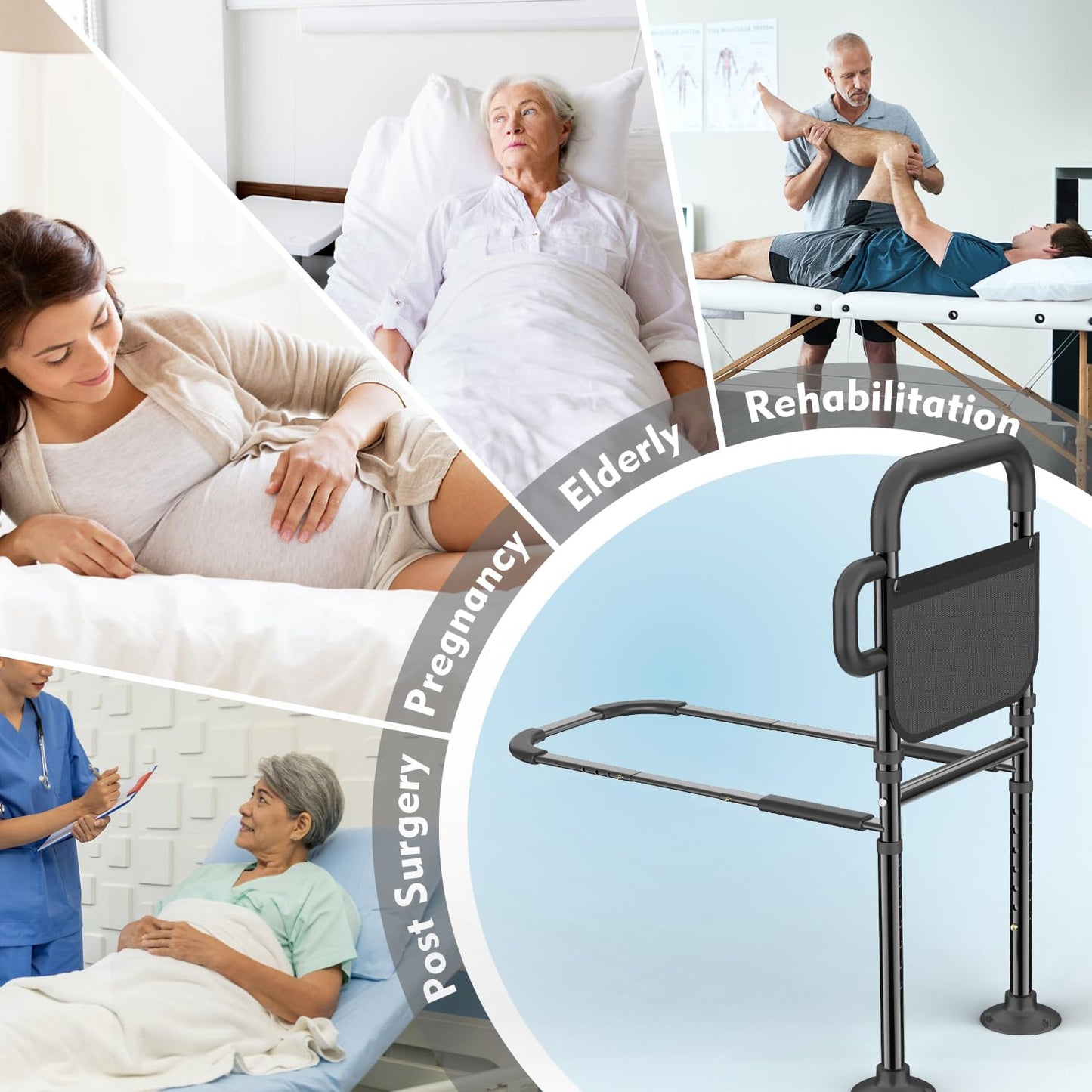 Bed Rails for Elderly Adults Safety, ASTM Approved Adjustable Bed Assist Rail for Seniors, Non-Slip Ergonomic Handle, 400lb Weight Capacity, Storage Pocket & Fixing Strap, Fits Twin/Full/Queen/King