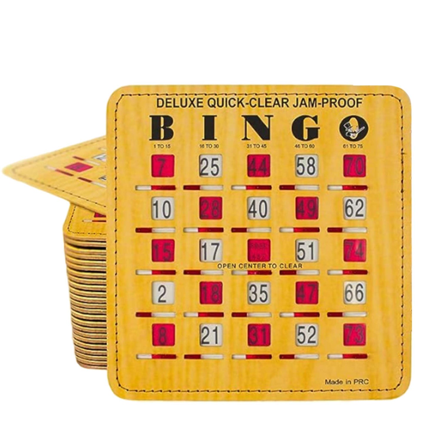 MR CHIPS Jam-Proof Quick-Clear Deluxe Fingertip Slide Bingo Cards with Sliding Windows 50 Pack in Woodgrain Style