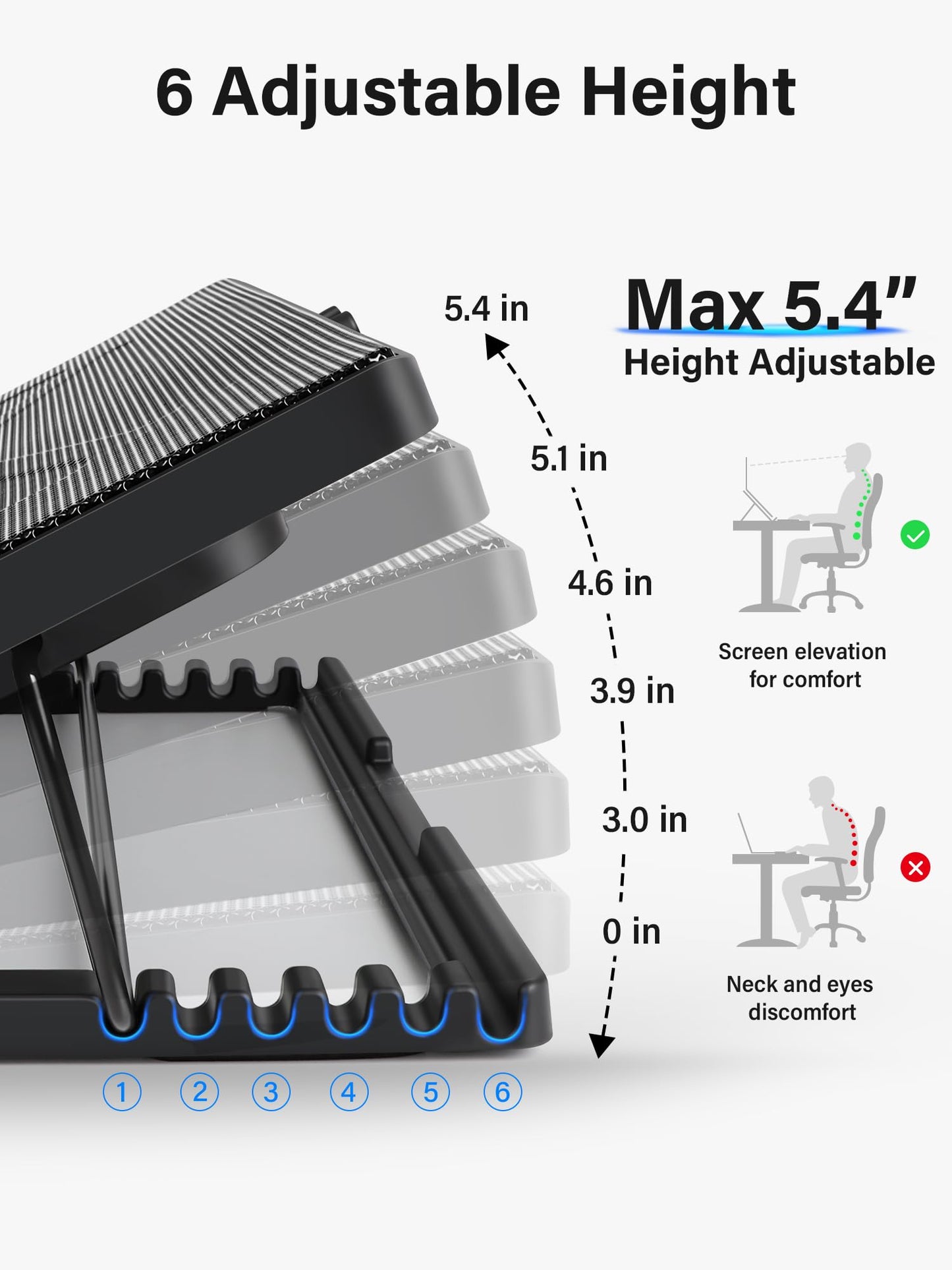 Kootek Laptop Cooling Pad, Laptop Cooler With 5 Quiet Fans For 12-17 Computer Pc Notebook Gaming Laptop Fan, Height Adjustable L