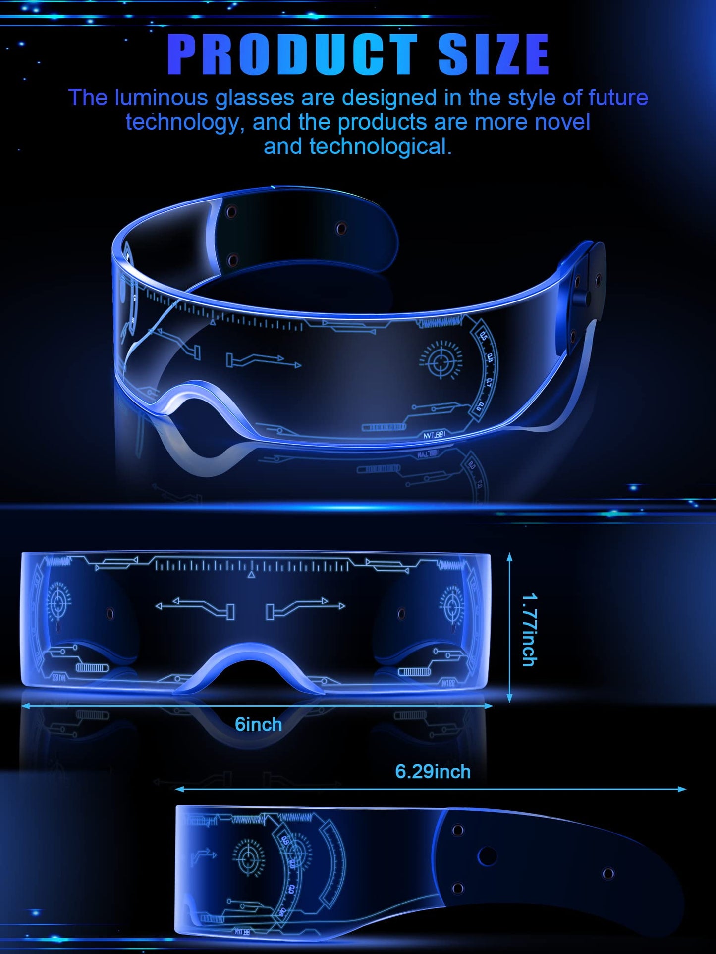 TOODOO 2 Pairs LED Visor Glasses 7 Colors Futuristic Glasses Light up Punk Accessories for Rave Party Costume(Attractive Style)