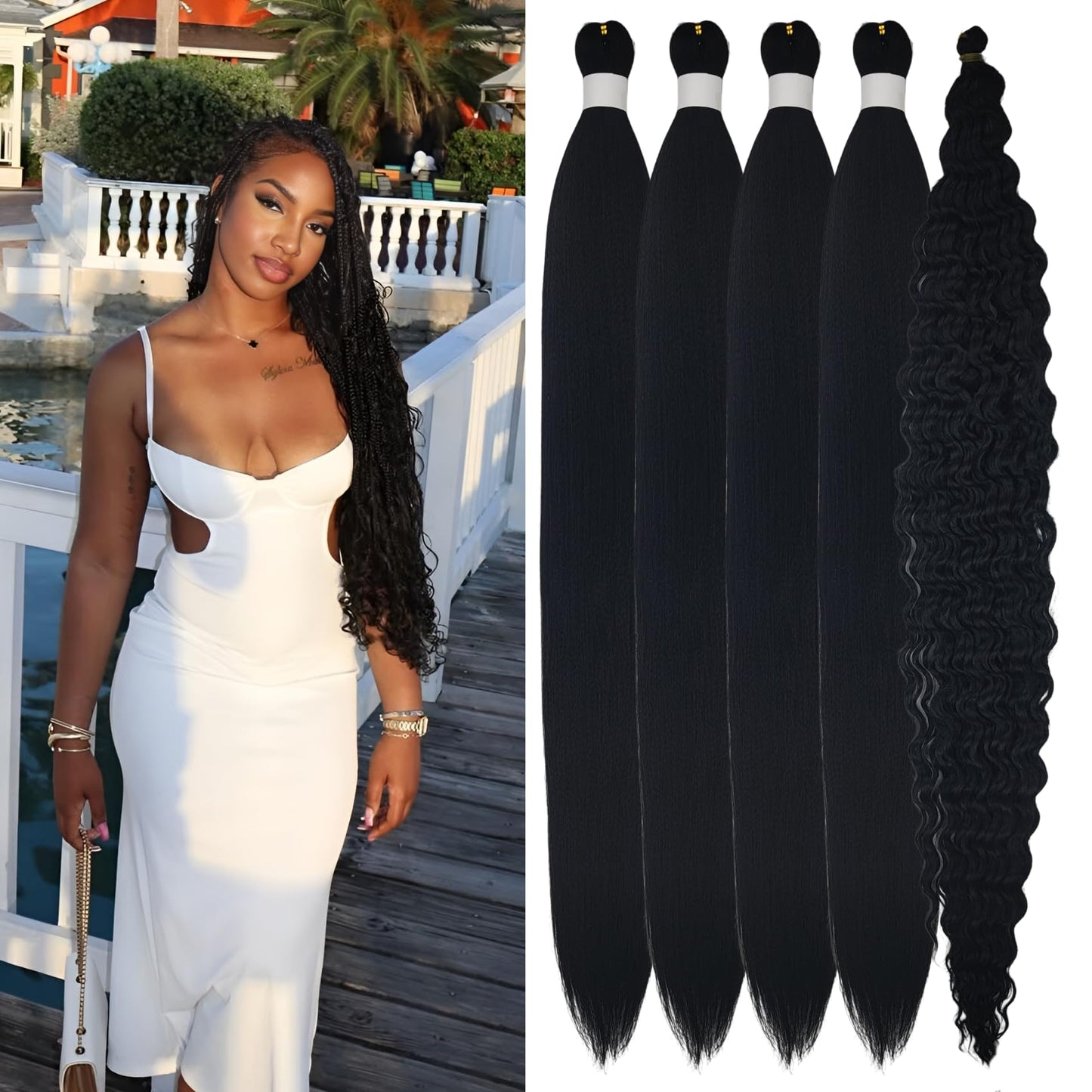Black Boho Hair for Braiding Curly Pre stretched Braiding Hair for Boho Braids Bohemian Braids(30 inch, Packs of 5)