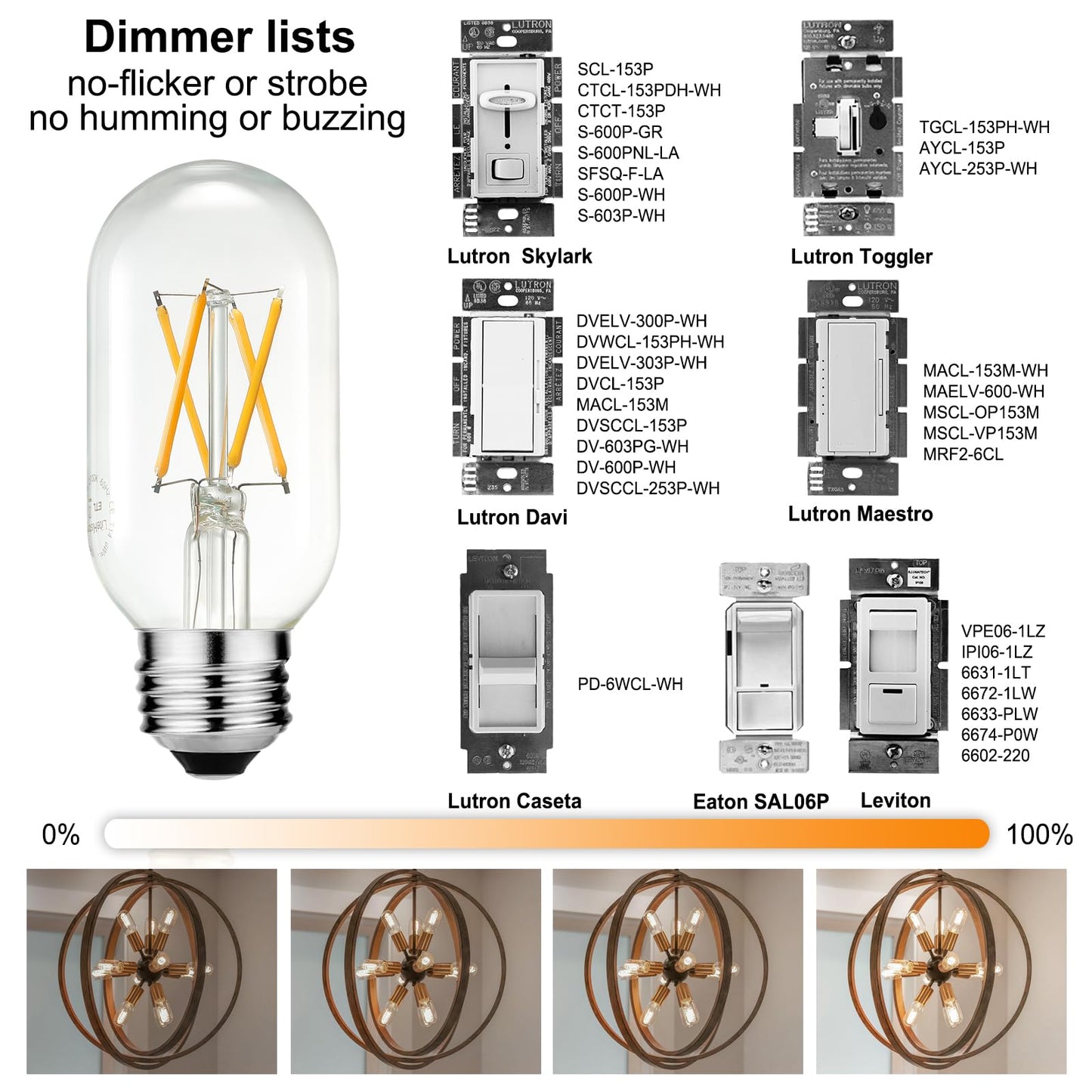 LiteHistory E26 LED Bulb 6W Equivalent e26 led Bulb 60 Watt Dimmable Warm White 2700K E26 Edison Bulb AC120V 600lm Tubular T14 T45 LED Bulb for Pendant, Sputnik,Vanity,Chandeliers Pack of 6