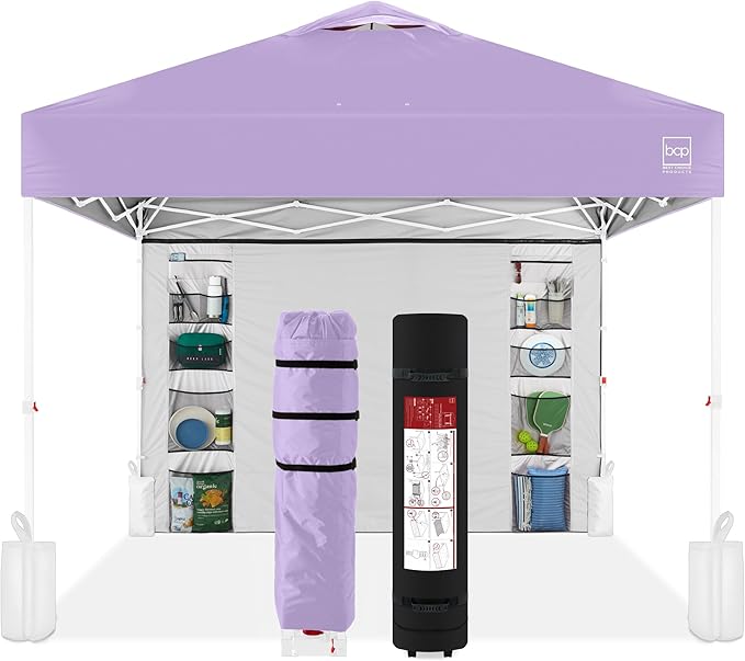 Best Choice Products 10x10ft Easy Pop Up Canopy w/Side Wall, 10 Pockets, Portable Carrying Case, 1-Button Setup, 4 Weight ...