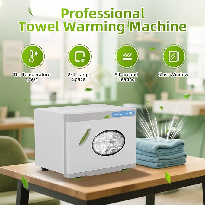 23L Hot Towel Warmer Cabinet with See Through Window.Professional Towel Heater for SPA Facials Massage Salon with 2 Stainless Steel Racks,White
