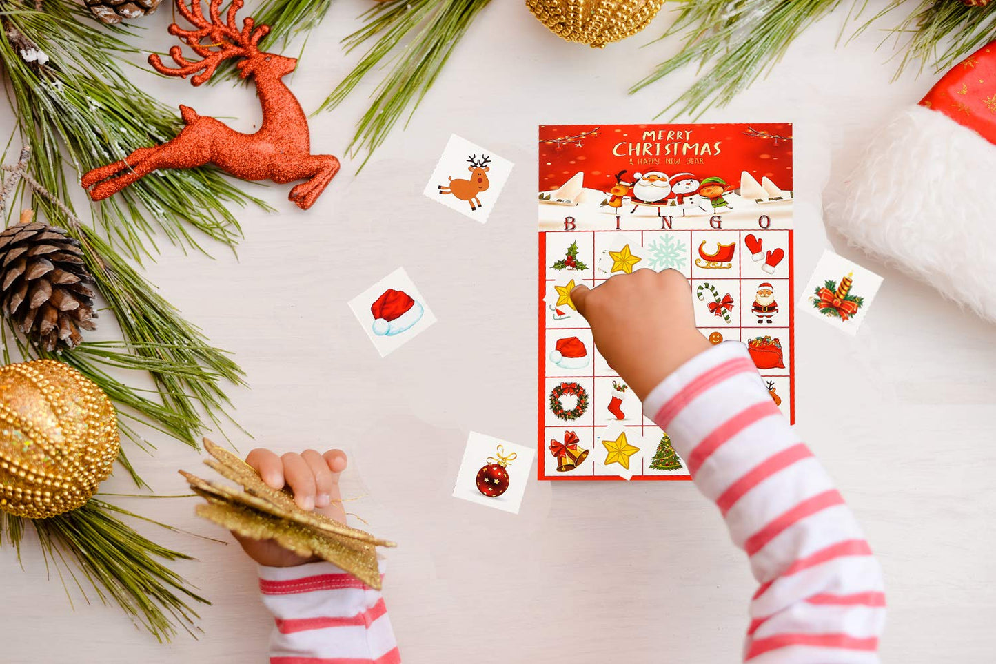 MISS FANTASY Christmas Bingo Game for Kids - 24 Players Bingo Cards Christmas Games Crafts Christmas Bingo Game for Large Group, Christmas Games for Family Classroom Activities Party Favors Supplies