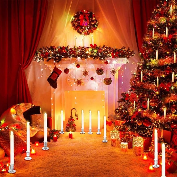 YAUNGEL Window Candles, 6 Pack LED Battery Operated Christmas Candles for Windows with Remote Electric Candle Lights with Removable Candle Holders Suction Cups for Christmas Decorations, Silver