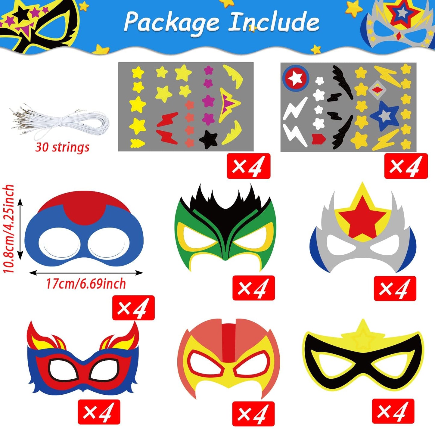 chiazllta 24 Packs Mask Your Own Super Theme Hero Masks Hero Craft Kits DIY Paper Masks Art Craft for Home Classroom Game Activities Party Favors