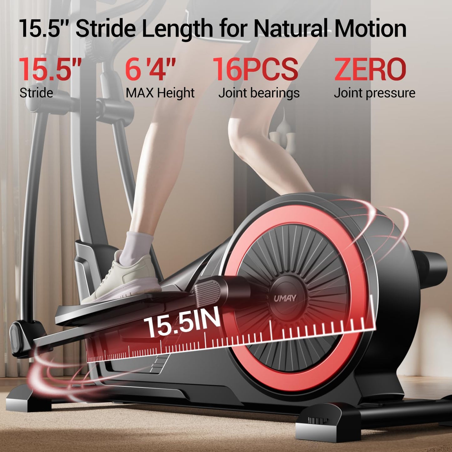 UMAY Elliptical Exercise Machine with 16 Levels Resistance, Hyper-Silent Magnetic Elliptical Machine for Home with 15.5" Stride & Heart Rate Grips and LCD Monitor, 400LBS Weight Capacity