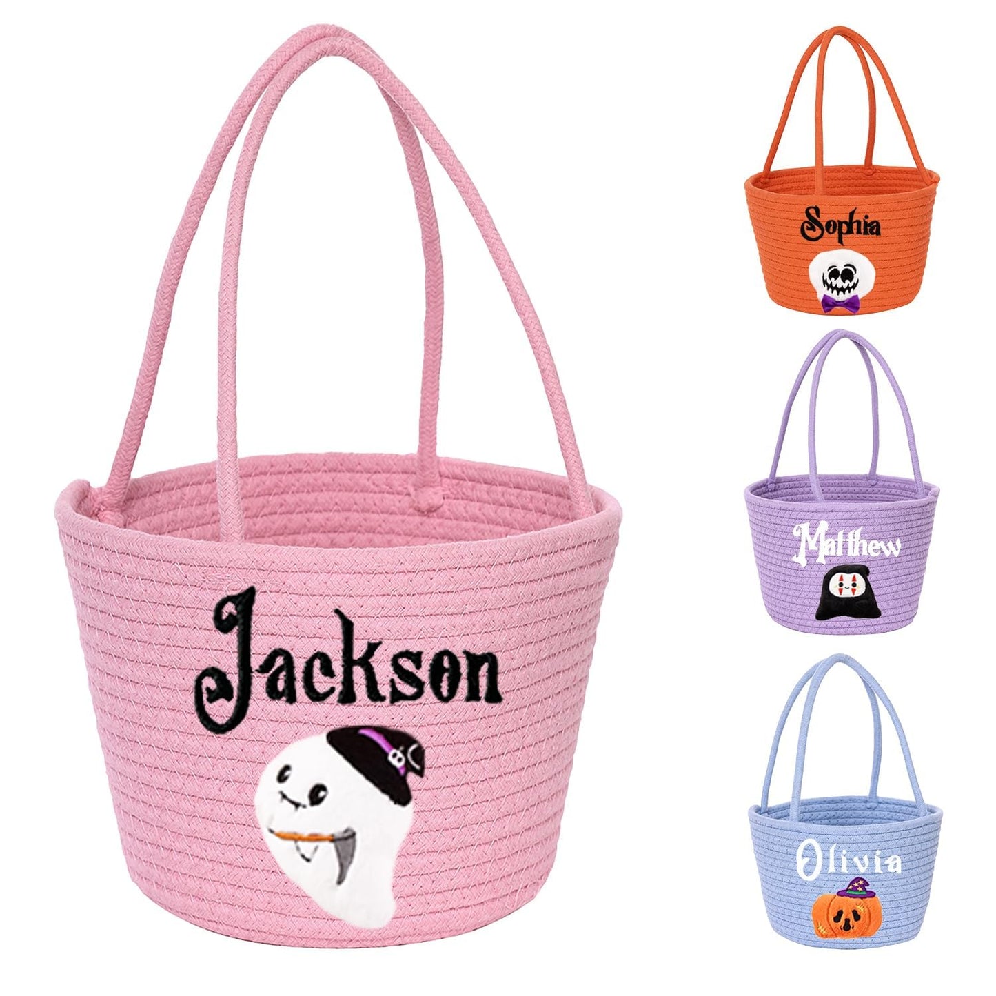 Personalized Halloween Basket Custom Embroidered Name Halloween Trick or Treat Bag for Kids，Halloween Custom Ghost Bucket